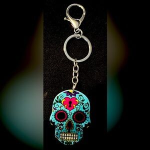 Sugar skull keychain Women's Men's Accessory Blue Size OS